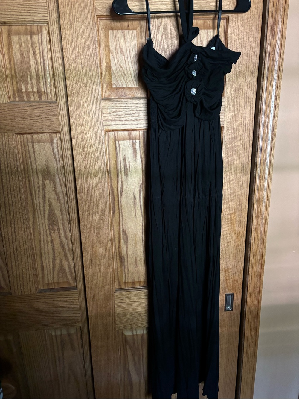 Women’s Always For Me Black Ruched Halter Maxi Dress Size 2X Flowy Comfort